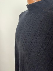 Vintage Ribbed Mock Neck Shirt Men XL Stretchy Minimal Preppy Black Rayon Cotton