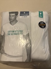 Stafford Men’s V Neck T-Shirts 3 Pack XL White 100% Cotton New Sealed
