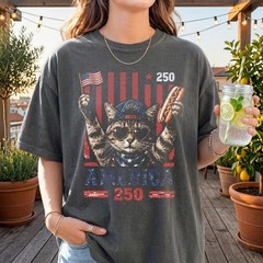 USA 250th Anniversary Cat T-Shirt Funny Patriotic Tee