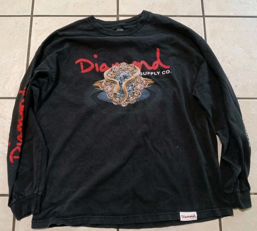 Vtg Xl Long Sleeve diamond supply co T-shirt Graphic Design Y2K Grunge