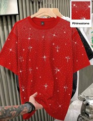 New Men Women Luxury Diamond Crosses Stars Rhinestones Fashion T-Shirt 7 Colors