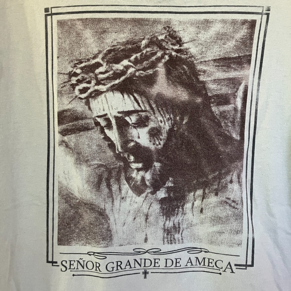Yazbek Mens Vintage 90s Jesus Christ Cross Jalisco Mexico Shirt Medium Green GDD