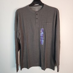 Members Mark Mens XXL Thermal Henley Shirt Charcoal Grey Waffle Knit New
