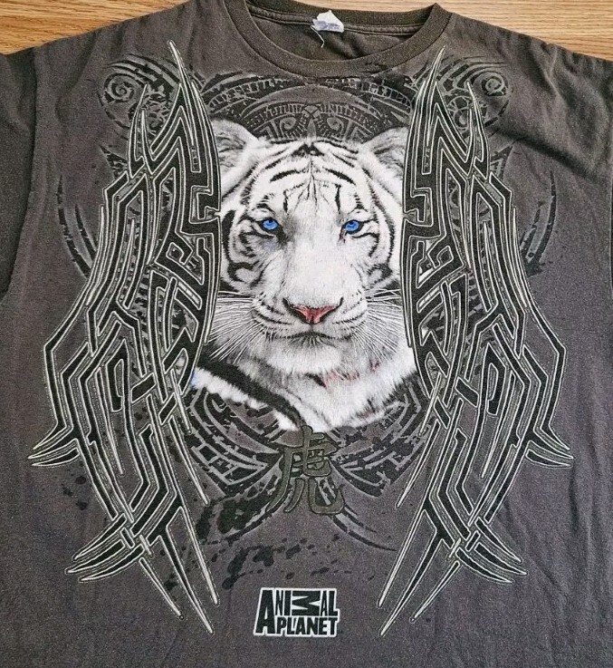 Vintage 90s Animal Planet White Tiger Nature T Shirt Large