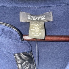 Kenneth Cole Reaction Pleather Trim Elbow Patches Long Sleeve Shirt Blue XXL