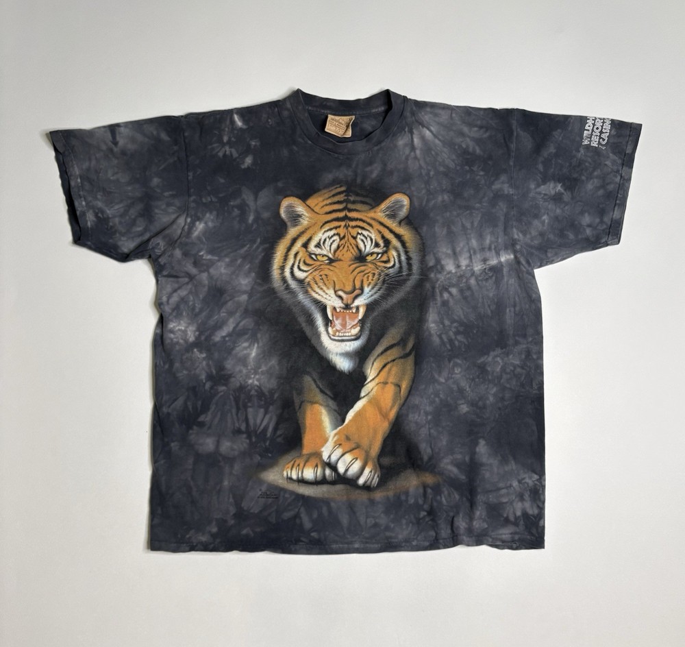 Vtg 1998 The Mountain Big Tiger Cat Graphic Tie Dye TShirt Size XL
