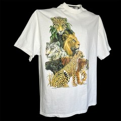 Vintage Safari Big Cats Graphic Tee Hanes USA Single Stitch Lion Tiger Shirt XL
