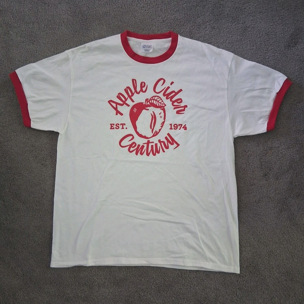 Vintage Apple Cider Century Ringer T-Shirt Est. 1974 Three Oaks MI Cycling XL