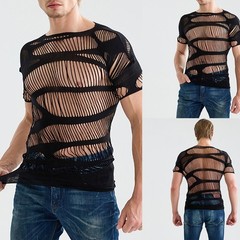 Men Mesh Tops Hollow Out Underwear Comfortable Fit Polyester Spandex Blend