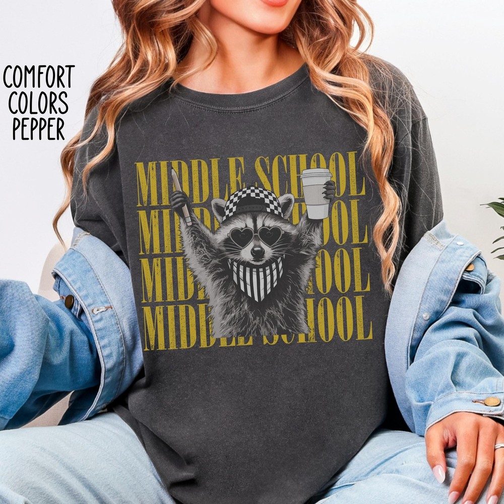 Middle School Teacher Shirt Funny Raccoon Back To School Teacher Team Tee