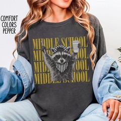 Middle School Teacher Shirt Funny Raccoon Back To School Teacher Team Tee