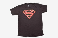 Superman Mens Red Foil Logo Confetti Speckled Black Shirt New Large