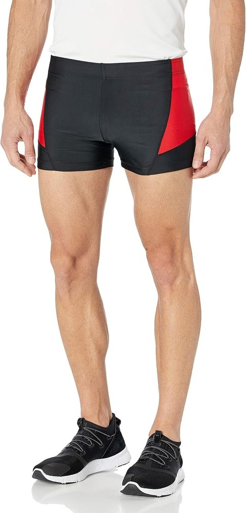 Muscle Alive Mens Bodybuilding Shorts Tights Medium, Plain Black and Red