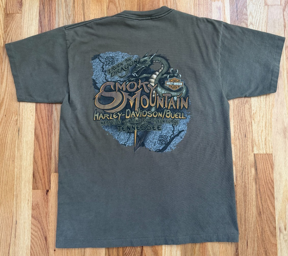 Harley Davidson I Rode The Dragon T Shirt Size Large Gray Smokey Mountain TN 07