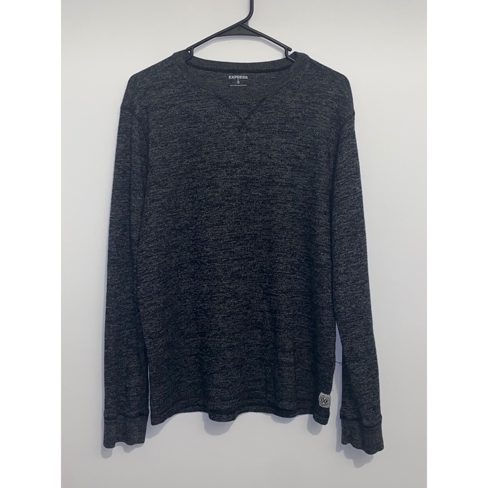 Express Mens XL Charcoal Gray Marl Long Sleeve Thermal Crew Neck Shirt