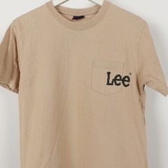 Vinage 80s Lee jeans Pocket T shirt Tee Size Small Logo Spellout Tan Short Sleev