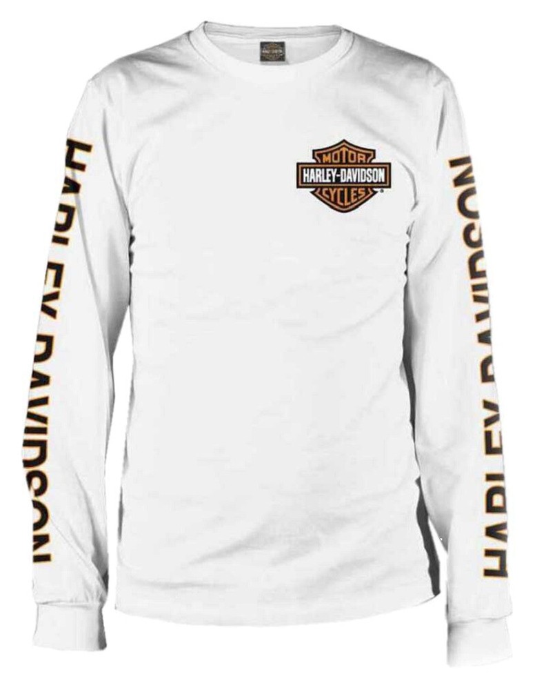 Harley-Davidson Men’s Long Sleeve Orange Bar & Shield White Shirt 30291964