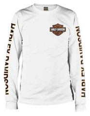 Harley-Davidson Men’s Long Sleeve Orange Bar & Shield White Shirt 30291964