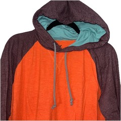 American Eagle Hooded Long Sleeve Shirt Light Hoodie Orange Colorblock Hood Lg