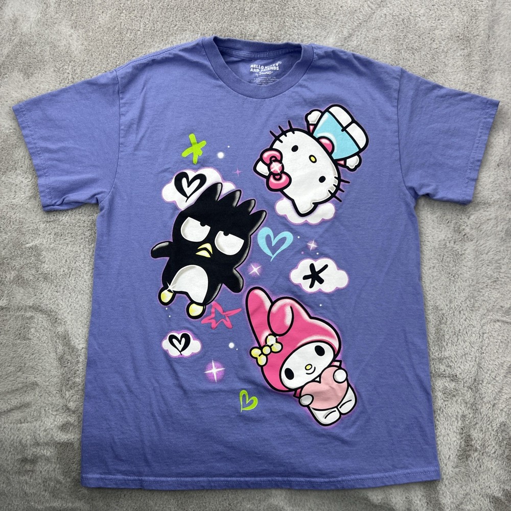 Hello Kitty Shirt Mens Medium Purple Anime Cartoon AOP Double Sided Art Sanrio