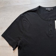 NWT VINCE SHORT SLEEVE HENLEY T SHIRT MENS SZ LARGE $125 USA BLACK 100% COTTON