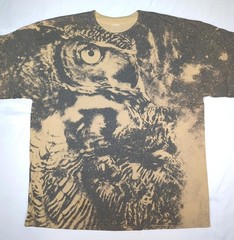 BONNIE LATHAM Vtg Wildlife Art OWL All Over Print AOP Graphic T-SHIRT Men’s L