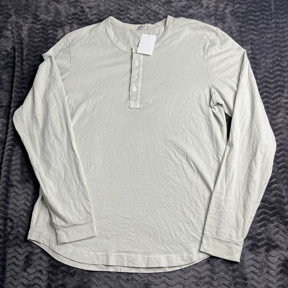 Buck Mason Henley Shirt Mens M Green Long Sleeve 100% Cotton Top NWT