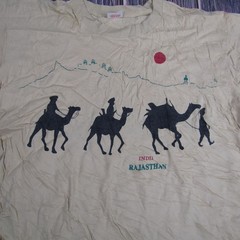Vintage India Rajasthan Shirt Mens 2XL Tan Camel Desert Graphic Tourist Tee 90s