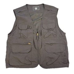 Mens Leisure Sports Multi Pocket Vest Fishing Outdoor Vest Solid Color Sz L