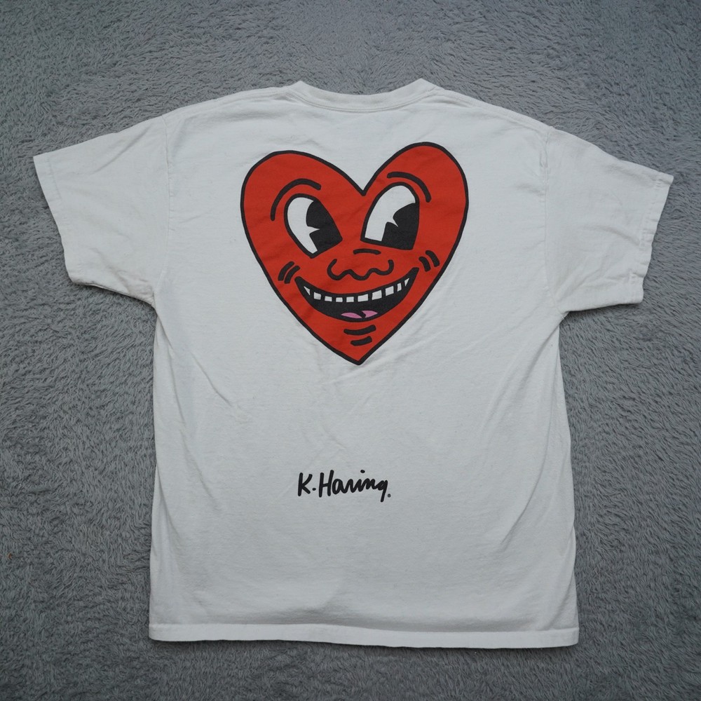 Keith Haring Shirt Mens L White Red Heart Ripple Junction