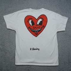 Keith Haring Shirt Mens L White Red Heart Ripple Junction