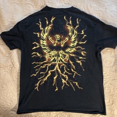 Cremieux Men’s Large Black T Shirt With a Rising Phoenix & Raw Edge Sleeves