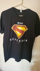 Canvas Sz L t Shirt Superman dc Studios black s Sleeve flo on back comic con 31