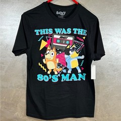 Bluey Bandit Bingo This Was The 80s Man Black Graphic T-Shirt Mens Small New