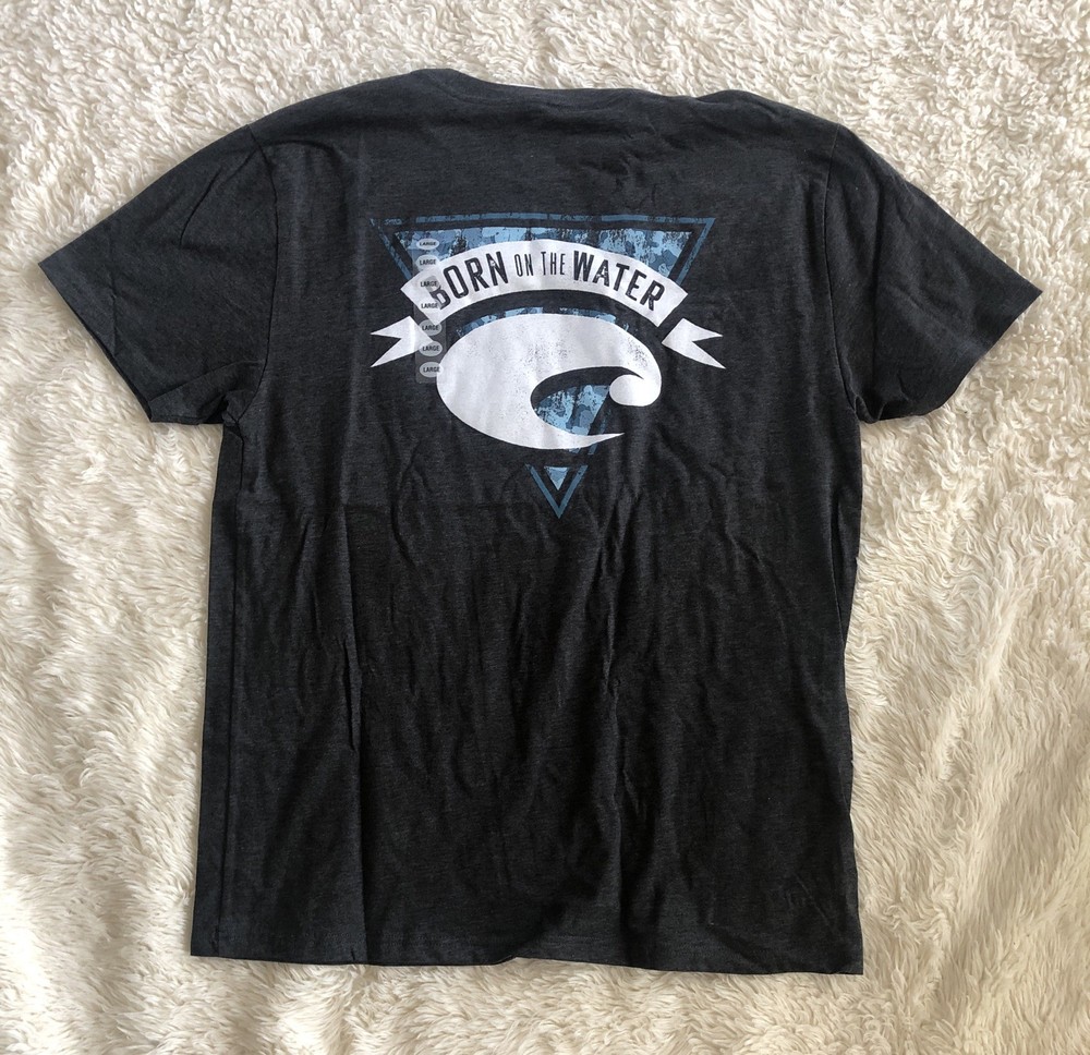 New Costa Del Mar T Shirt Charcoal Gray Short Sleeve Born On The Water Men Large