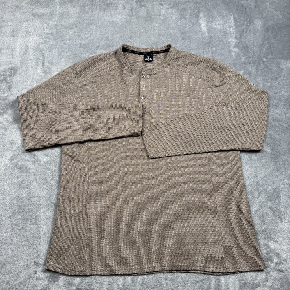 Kuhl Shirt Mens XL Brown Konflikt Henley Waffle Knit Thermal Hiking Hiker