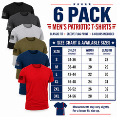 Men’s US Flag Patriotic Flag on Sleeve T-Shirt 6 Pack