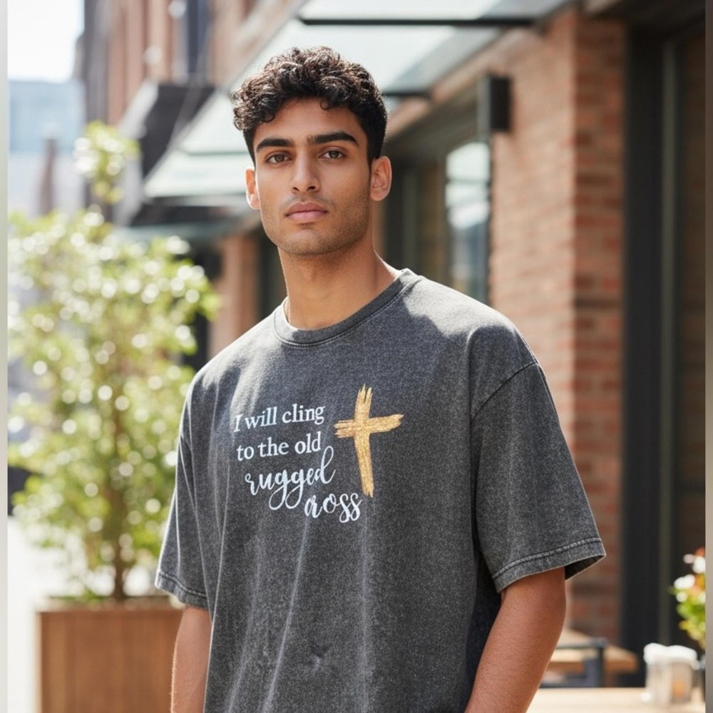 Custom Mineral Washed Tee with Faith Inspired Hand Painted Design