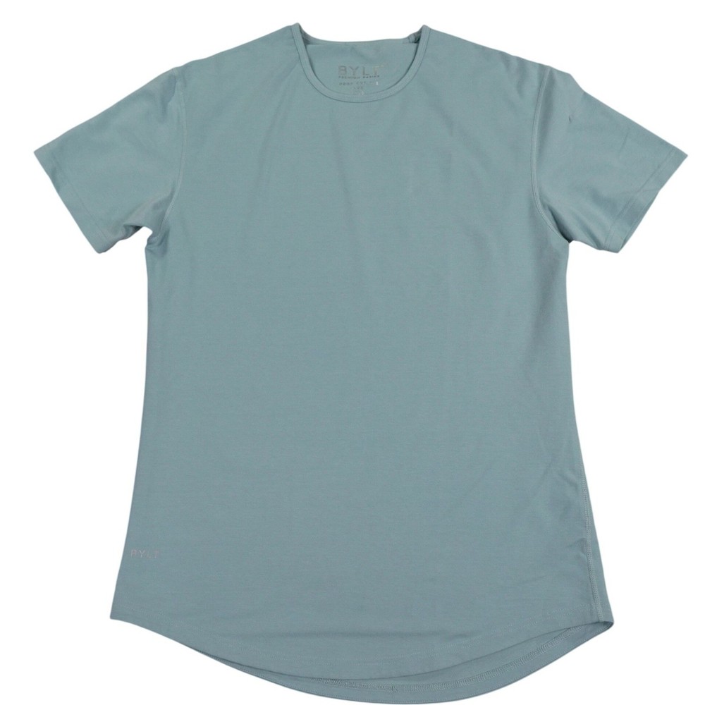 BYLT Drop Cut Lux Tee Mens Medium Light Blue Short Sleeve Curved Hem Comfort
