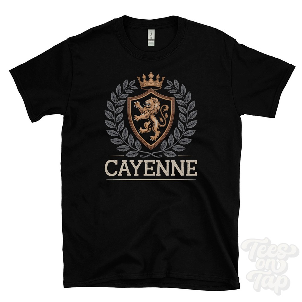 CAYENNE FANTASY COAT OF ARMS T-SHIRT novelty parody family name crest