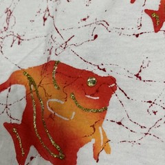 Vintage 90s All Over Print Fish Tshirt XL White Single Stitch Hand Painted VTG