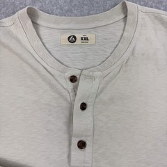 American Giant Henley Shirt Mens 2XL Beige Long Sleeve Cotton Made USA Jersey
