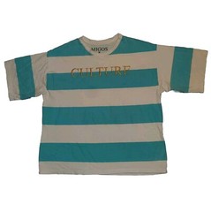 Size MEDIUM Mens Migos Striped Shirt White Turqoise Blue Culture Embroidered Tee