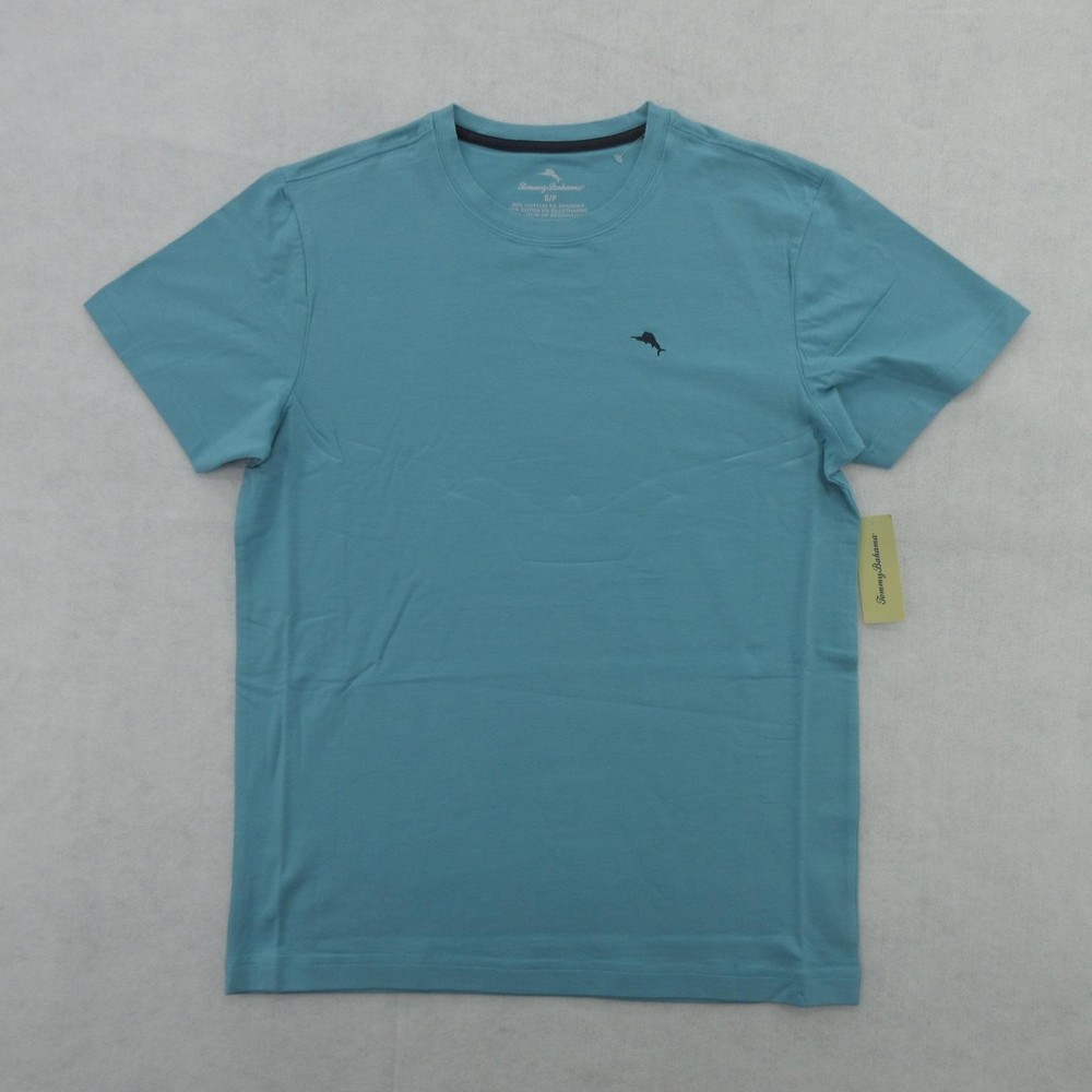Tommy Bahama Shirt Mens Small Turquoise S/S Crew Neck Top Tee Stretch Cotton