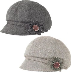 2 PCS Womens Newsboy Cap Retro Classic Visor Cabbie Beret Hats Flower Buckle