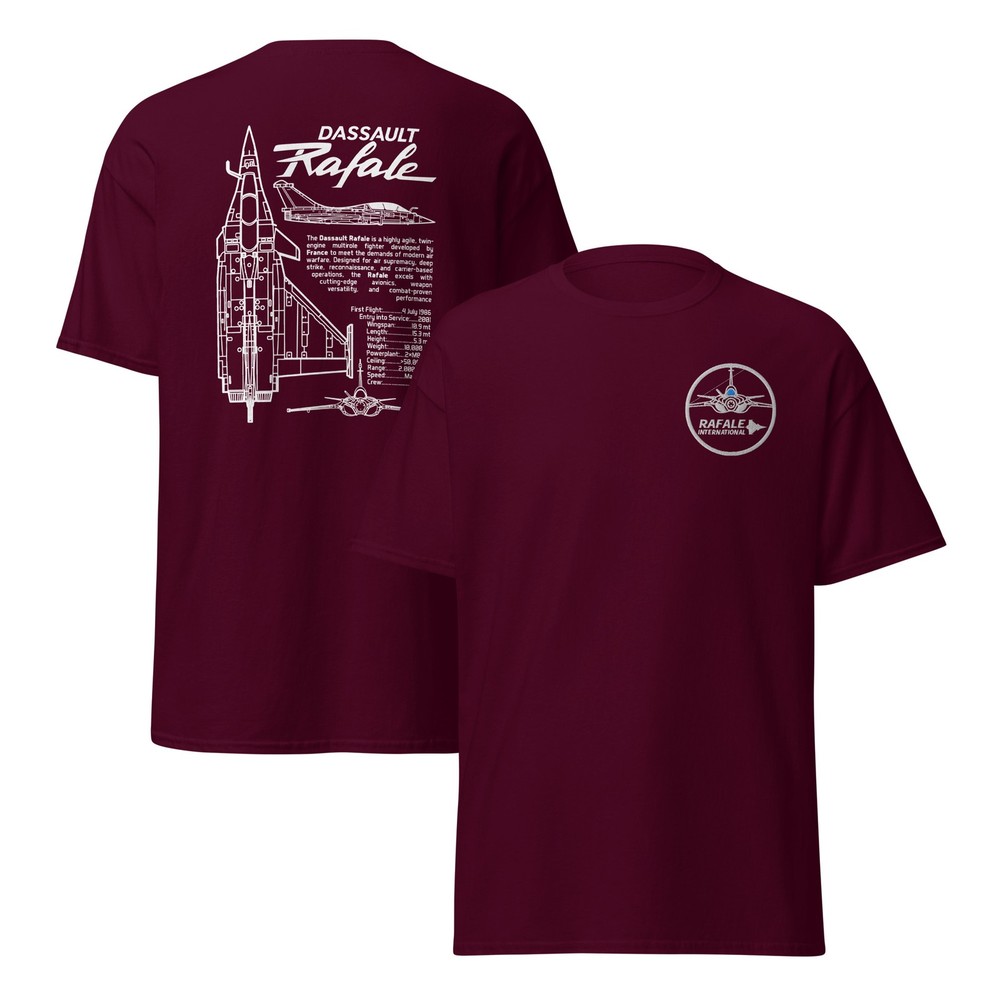 Dassault Rafale Fighter Jet T-Shirt – Embroidered Badge & Jet Views Back Print