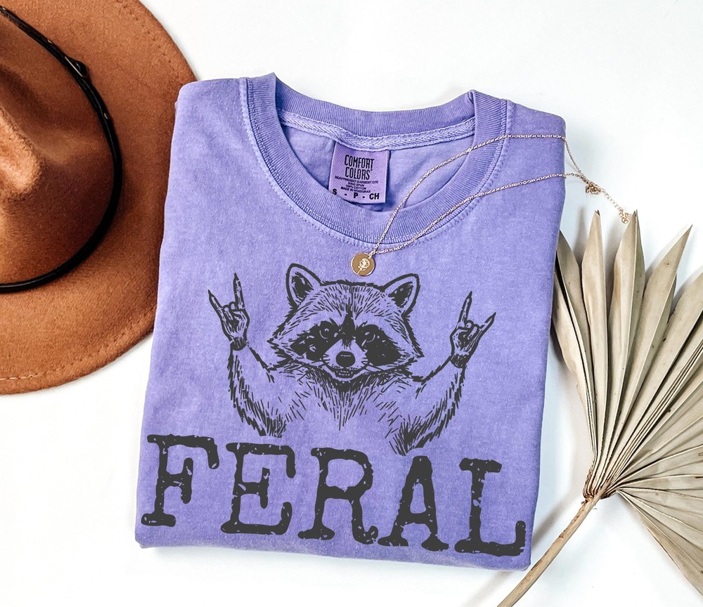 Feral Raccoon Shirt Funny Sarcastic Raccoon Graphic Unisex Retro Animal Tee Gift