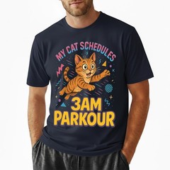Cat Parkour 3AM T-Shirt Funny Cat Meme Schedule Midnight Humor Sarcastic Tee