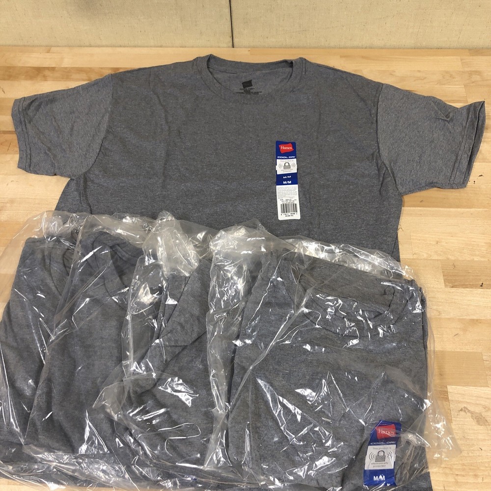 5 Pack Hanes Men’s Cool Dri Shirts Size Medium Gray New