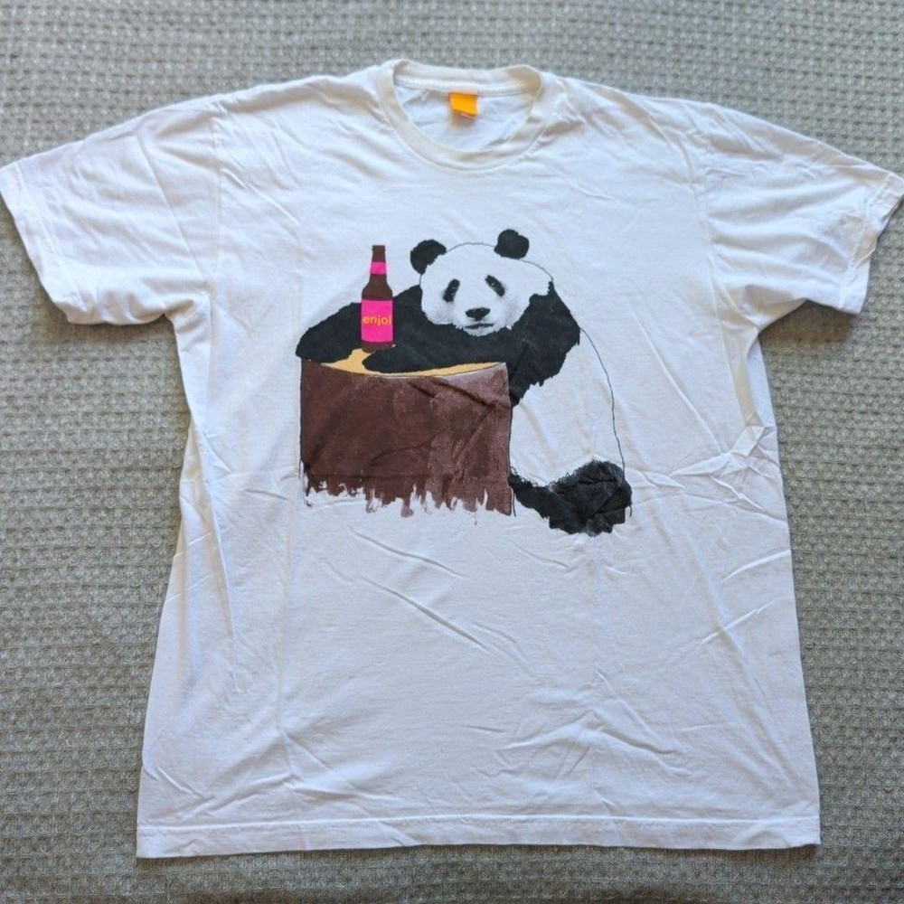 Enjoi Shirt Mens Large White Panda Bottle Graphic Skateboarding Tee USA